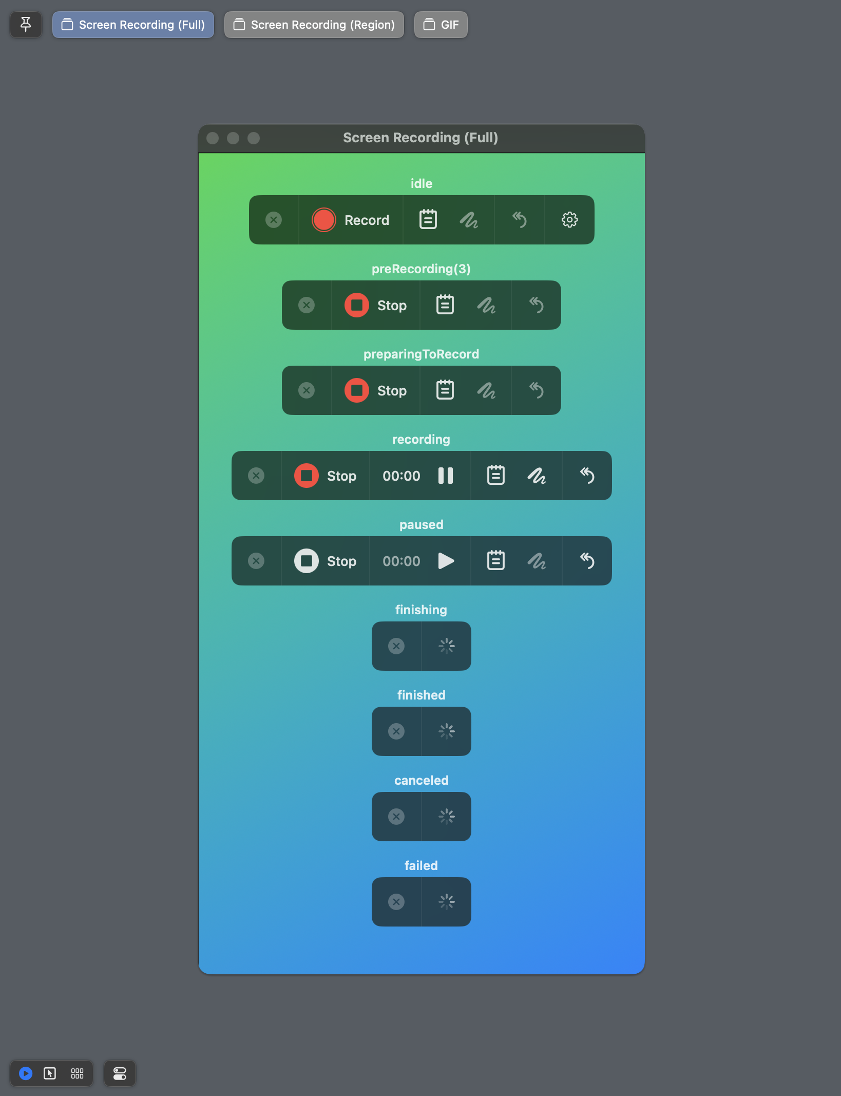 SwiftUI Preview screenshot showing all states of a component at once