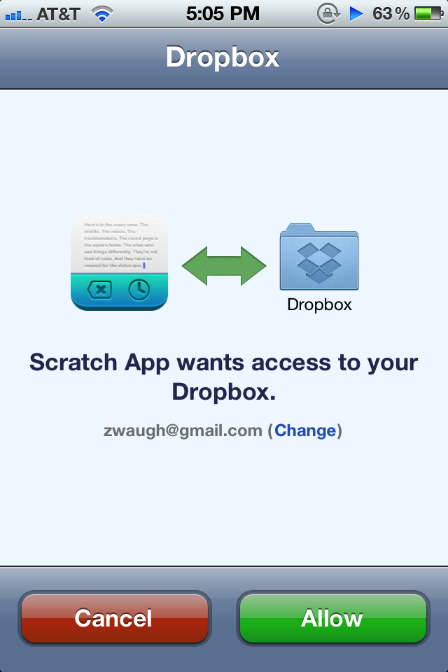 Scratch - Dropbox auth