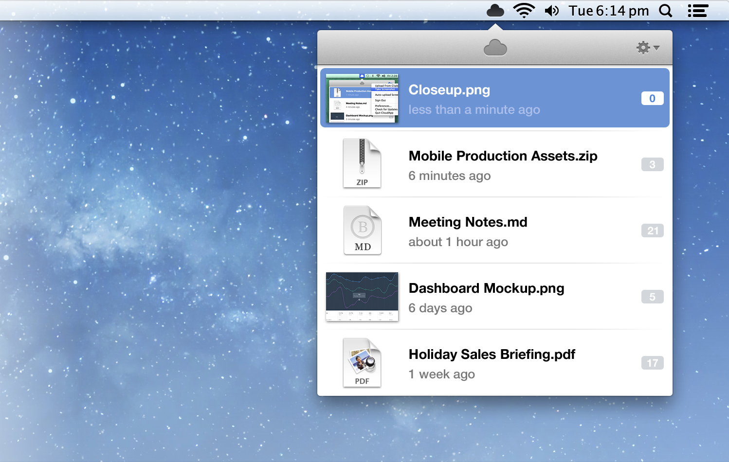 Screenshot of CloudApp 2 on macOS desktop