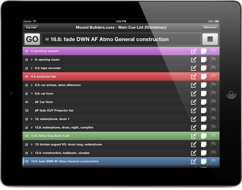 Screenshot of QLab Remote